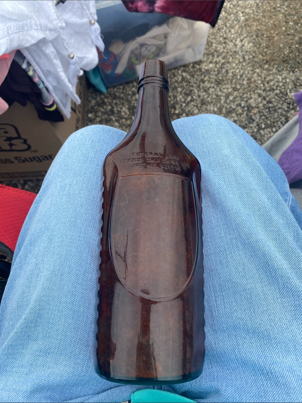 Vintage Amber golden wedding anniversary Glass Beverage Bottle -